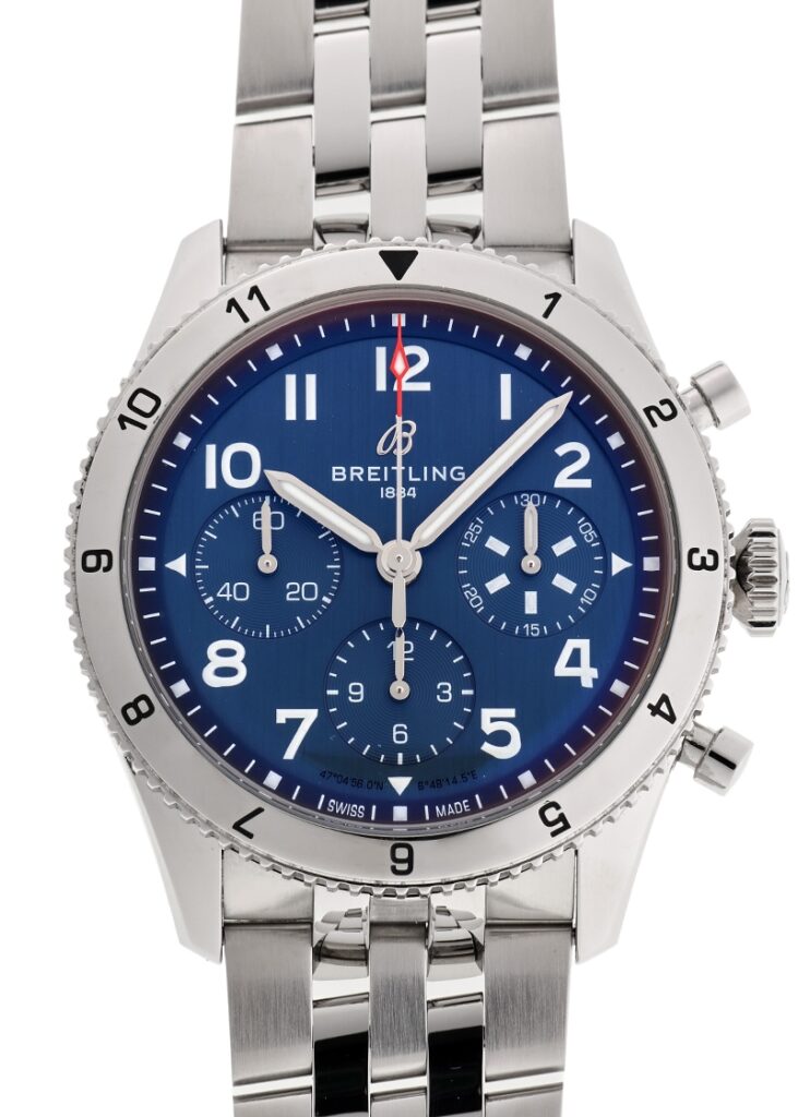 ブライトリング - クラシック アヴィ クロノグラフ 42 トリビュート トゥ ヴォート F4U コルセア | BREITLING | A233801A1C1A1(A23380) | SS ブルー文字盤 自動巻き ブレスレット | 中古