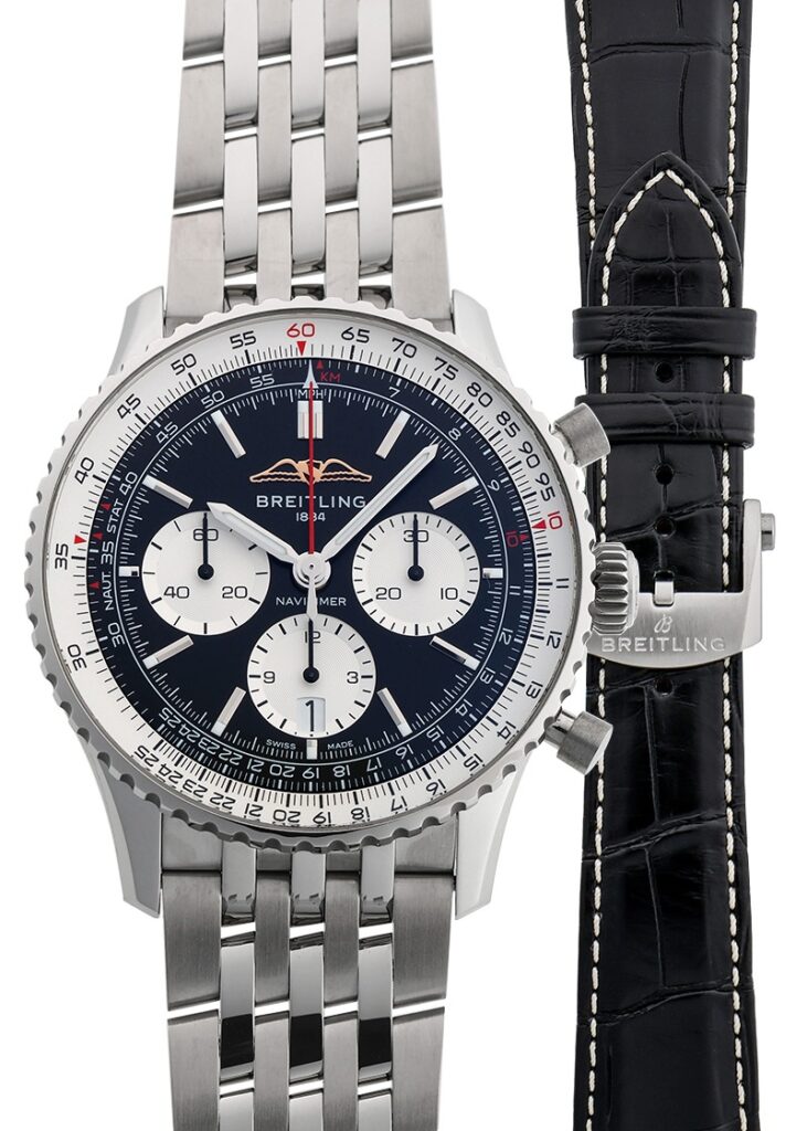 ブライトリング - ナビタイマー B01 クロノグラフ | BREITLING | AB0138211B1P1(AB0138) | SS 黒/シルバー文字盤 自動巻き レザー/ブレスレット | 中古